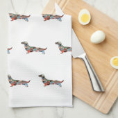 長い髪のダックスフントジオルエットプレイド キッチンタオル (四つ折り)