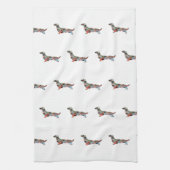 長い髪のダックスフントジオルエットプレイド キッチンタオル (縦)