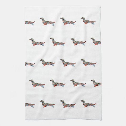 長い髪のダックスフントジオルエットプレイド キッチンタオル (縦)