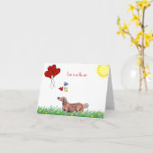 長い髪のダックスフンド バレンタイン カード (黄色い花)