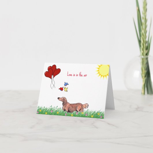 長い髪のダックスフンド バレンタイン カード (正面)