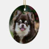 長い髪のチワワのHeadshot 1 セラミックオーナメント (右)