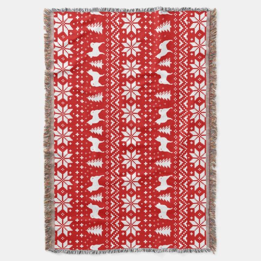 長い髪のチワワはクリスマスパターンのシルエットを描きます スローブランケット (正面縦)