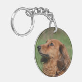 長い髪のミニチュアダックスフント2 キーホルダー (正面左)