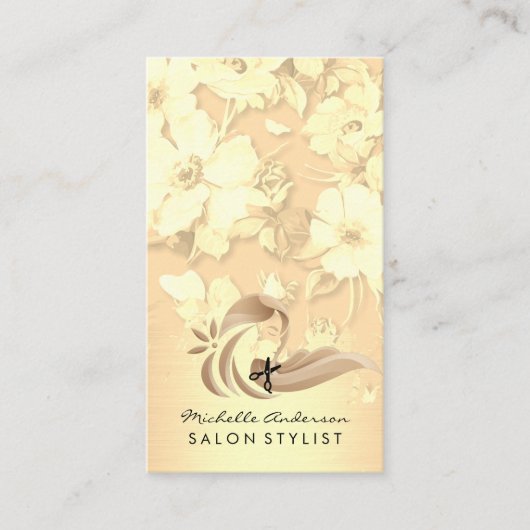 長い髪の人 | サロン鋏 | 花 名刺 (正面)