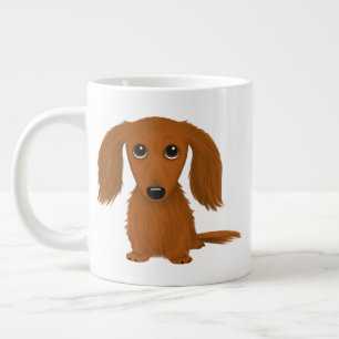 長い髪の赤いダックスフント かわいいドキシー・アニメの犬 ジャンボコーヒーマグカップ