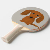 長い髪の赤いダックスフント|かわいいDoxieの漫画犬 卓球ラケット (正面アングル)