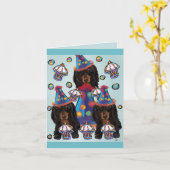 長い髪の黒いダッチャンド カード (黄色い花)