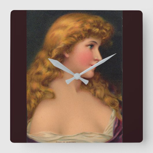 長い髪の19世紀の美女 スクエア壁時計 (正面)