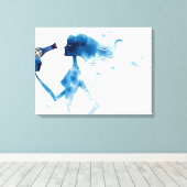 長い髪を乾吹燥させる女性の側面 キャンバスプリント (インサイチュ (ウッドフロア))