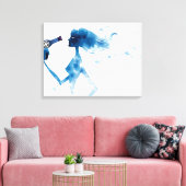 長い髪を乾吹燥させる女性の側面 キャンバスプリント (インサイチュ (リビング))