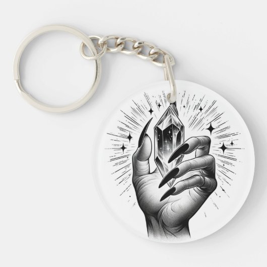 長い黒い爪 & クリスタル エネルギー マジック ヴィンテージ キーホルダー (正面)