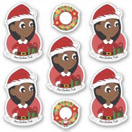 長い黒い髪の休日の漫画を持つかわいい女の子 シール (正面)