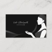 長い黒かわいらし髪の女性のシルエット 名刺 (正面)