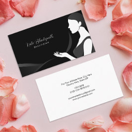 長い黒かわいらし髪の女性のシルエット 名刺