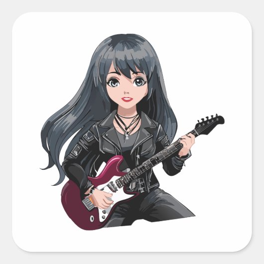 長い黒髪のエモ系女子 スクエアシール (正面)