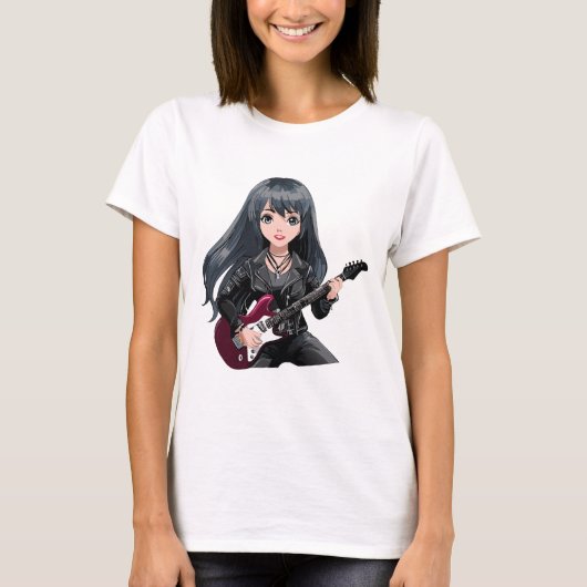 長い黒髪のエモ系女子 Tシャツ (正面)
