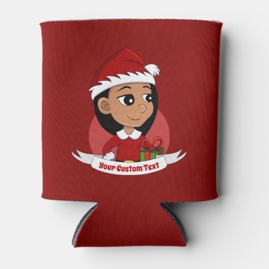 長い黒髪の可愛いヒスパニックの少女 缶クーラー (正面)