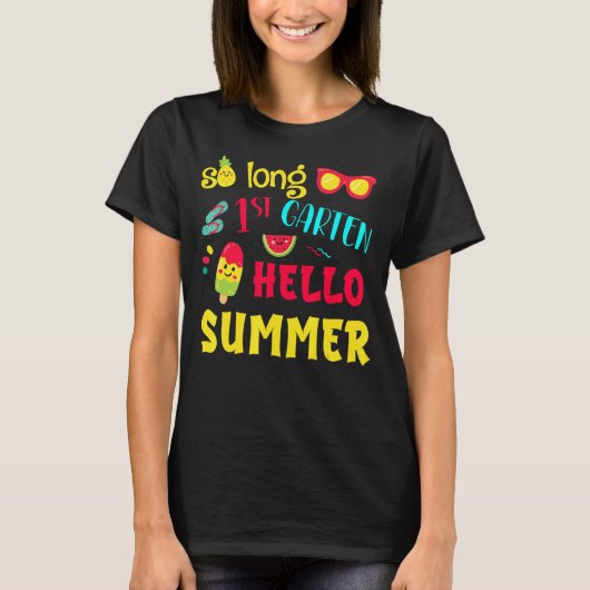 長い1年生こんにちは夏の最後の日学校グラ Tシャツ (正面)