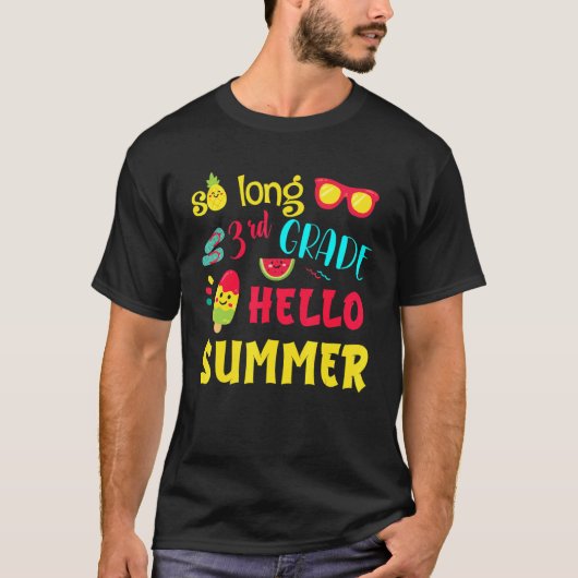 長い3年生こんにちは夏の最後の日学校グラ Tシャツ (正面)