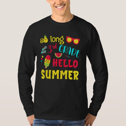 長い3年生こんにちは夏の最後の日学校グラ Tシャツ (正面)