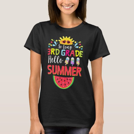 長い3年生こんにちは夏先生学生キッド Tシャツ (正面)