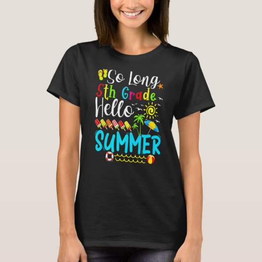 長い5年生ハローサマー先生学生キッド Tシャツ (正面)