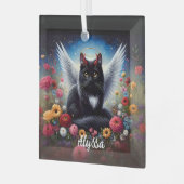 長おもしろい毛黒鬼とエンジェル猫 ガラスオーナメント (正面左)