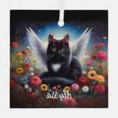 長おもしろい毛黒鬼とエンジェル猫 ガラスオーナメント (裏面)