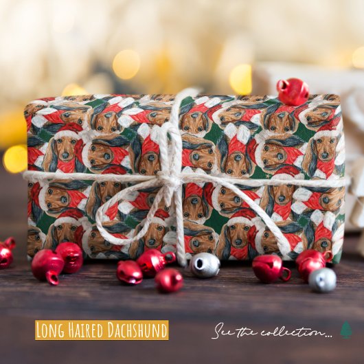 長おもしろい髪ダックスシャントのクリスマスパターン ラッピングペーパー