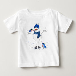 長お洒落脚雪だるま ベビーTシャツ