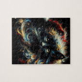 長お洒落髪ブラックキャットサンタクリスマスハット ジグソーパズル (横)