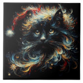 長お洒落髪ブラックキャットサンタクリスマスハット タイル (正面)