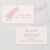 長く流れる髪のシックなピンクのヘアスタイリストの女性 名刺 (正面/裏面)