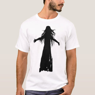 長く流れる髪の女性の黒いシルエット Tシャツ
