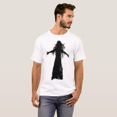 長く流れる髪の女性の黒いシルエット Tシャツ (正面フル)