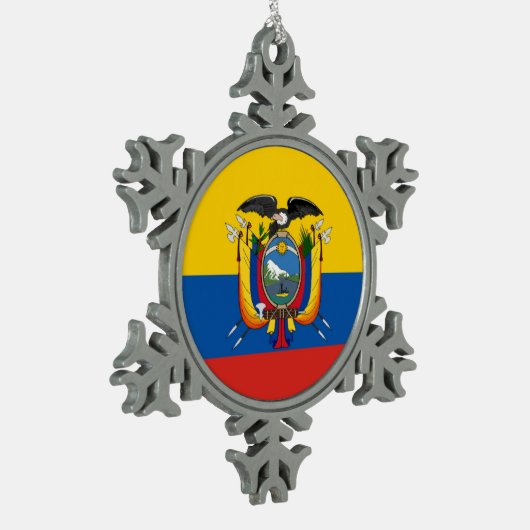 長のエクアドルの国旗の記号 スノーフレークピューターオーナメント (左)