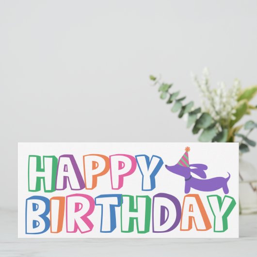 長のダックスフントのハッピーバースデーカード カード (スタンド正面)
