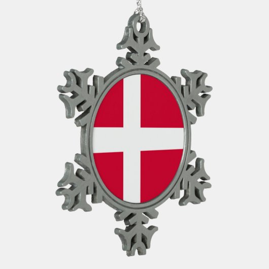 長のデンマークの国旗の記号 スノーフレークピューターオーナメント (左)