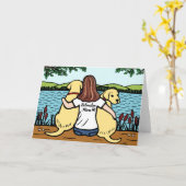 長の2黄色いラブラドールおよびお母さん カード (黄色い花)