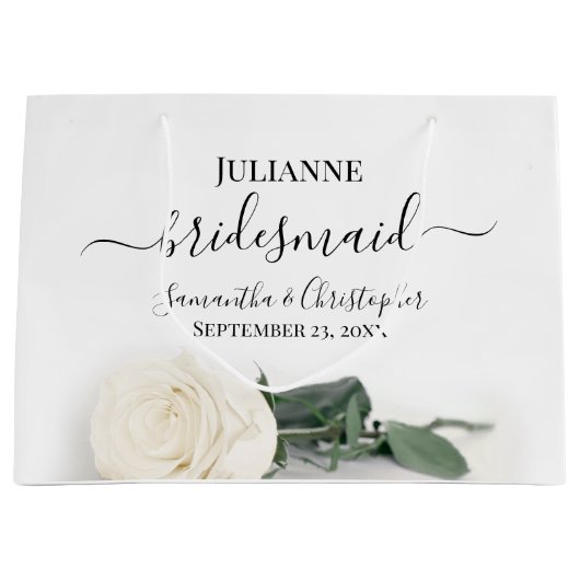 長エレガントい茎の白いバラの花嫁結婚の ラージペーパーバッグ (正面)