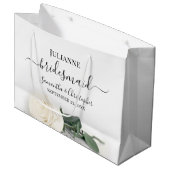 長エレガントい茎の白いバラの花嫁結婚の ラージペーパーバッグ (正面アングル)