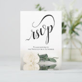 長エレガント茎アイボリーホワイトローズ結婚 出欠カード (スタンド正面)