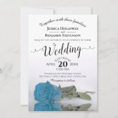 長エレガント茎ターコイズブルーバラ結婚 招待状 (正面)