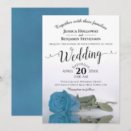 長エレガント茎ターコイズブルーバラ結婚 招待状