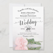 長エレガント茎ピンクのローズロマンチック結婚ズ 招待状 (正面)