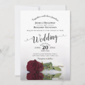 長エレガント茎ブルゴーニュバラ結婚 招待状 (正面)