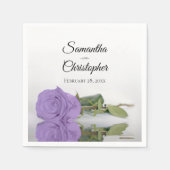 長エレガント茎ラベンダーパープルバラ結婚ズ スタンダードカクテルナプキン (正面)