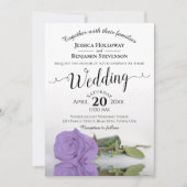 長エレガント茎ラベンダーパープルバラ結婚ズ 招待状 (正面)