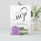 長エレガント茎薄紫紫バラ結婚 出欠カード (スタンド正面)